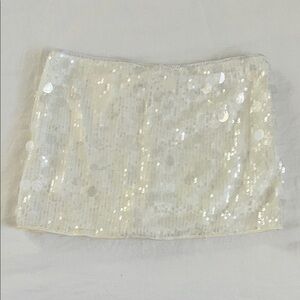 Sequin Embellished Cream Skirt
